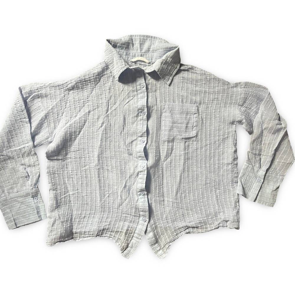 12th Tribe Light Blue Textured Tie Front Button Down Shirt Womens Medium
